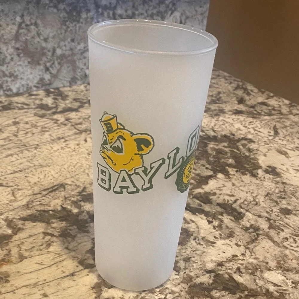 Vintage Baylor University BU Bears Frosted Highball Drinking Glass NCAA